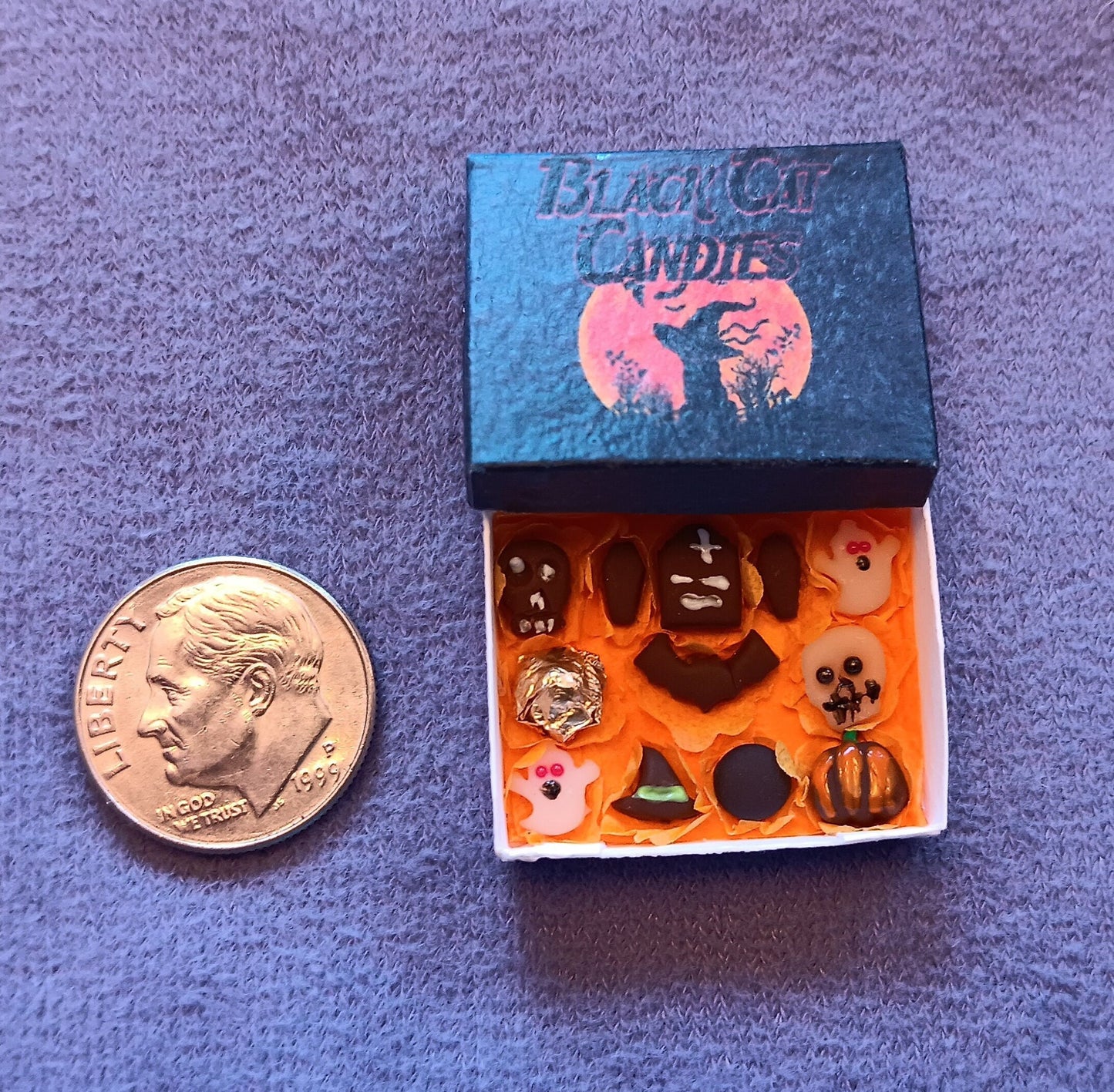 Box of Chocolates 1:12 Assorted Sweets Dollhouse Size Candy Halloween Miniature! Black Cat Candies