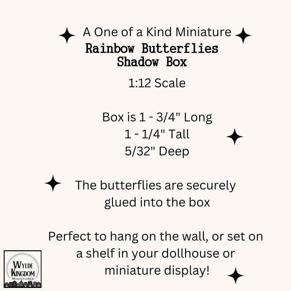 Dollhouse Miniature Rainbow Butterfly Display. 15 Paper Butterflies in a Wooden Shadow Box. Handcrafted and One of a Kind