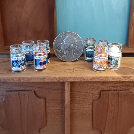 Dollhouse Miniature Tiny Halloween Glass Jar Candles. 14 to Choose From! Funny Spooky Labels. 1:12 Scale