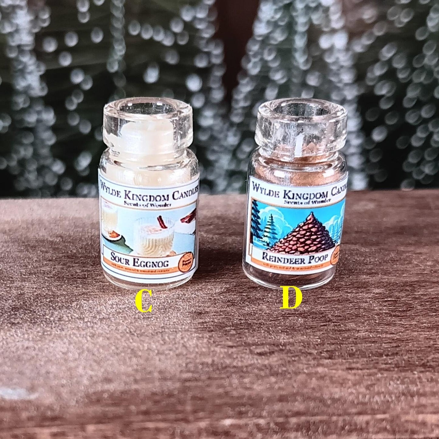 Dollhouse Miniature Tiny Christmas Glass Jar Candles. 7 to Choose From! Unique Holiday Decor. Snarky Cute, Funny Holiday Labels. 1:12 Scale